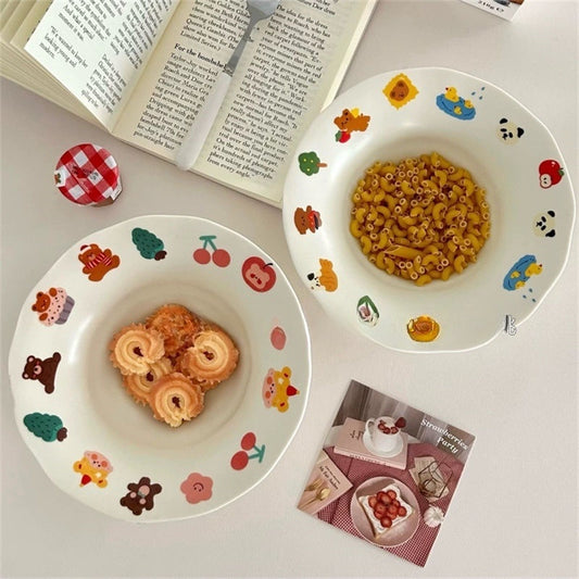 Japanese Ceramic Cute Cartoon children's fun cherry news Plate