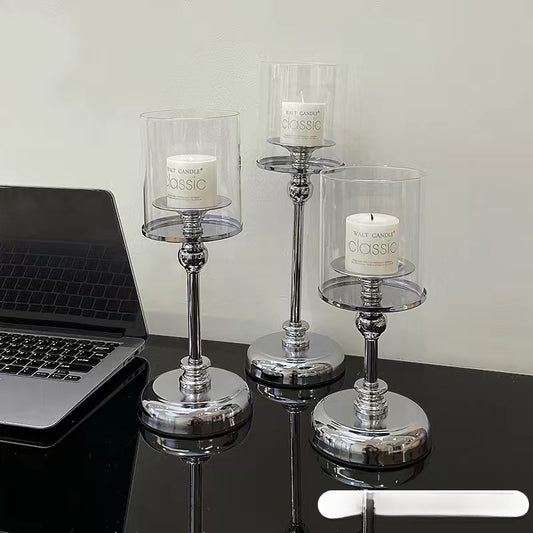 Retro light luxury silver candlestick aromatherapy candle Valentine's Day decoration romantic table candle dinner props