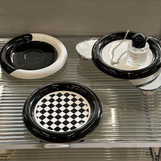 Black and white color checkerboard dinner plate breakfast plate dessert cake plate